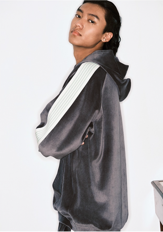JUST VIBE Side Stripe Velvet Hoodie | Face 3 Face