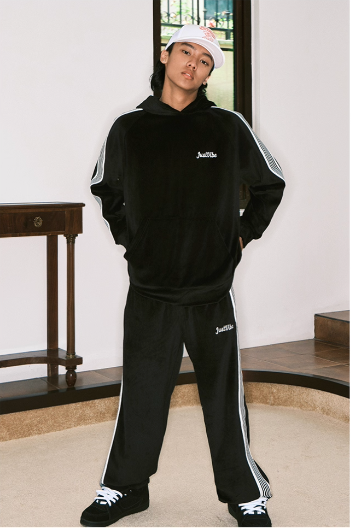 JUST VIBE Side Stripe Velvet Hoodie | Face 3 Face