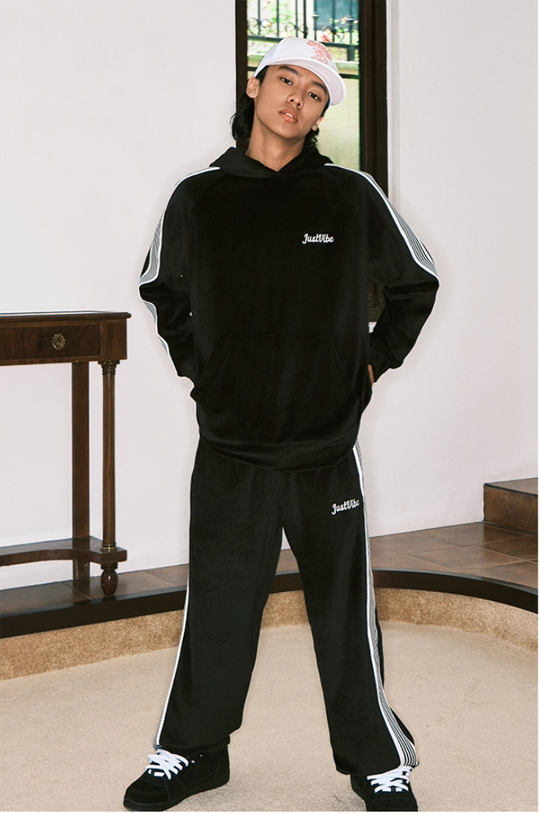 JUST VIBE Side Stripe Velvet Hoodie | Face 3 Face