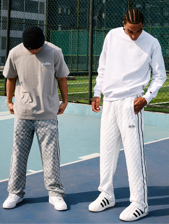 JUST VIBE Checkerboard Pile Track Pants | Face 3 Face