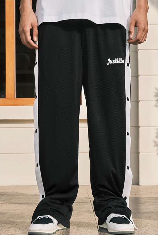 JUST VIBE Side Button Mesh Track Pants | Face 3 Face