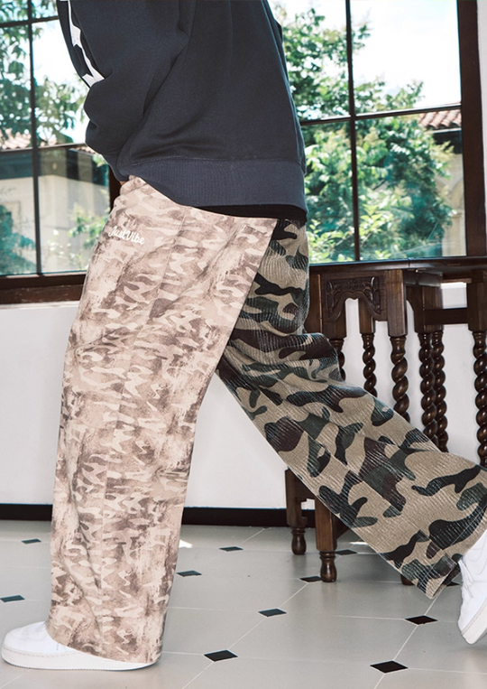 JUST VIBE Asymmetric Camouflage Wide Work Pants | Face 3 Face