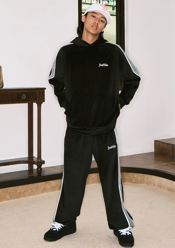 JUST VIBE Velvet Side Stripe Track Pants | Face 3 Face