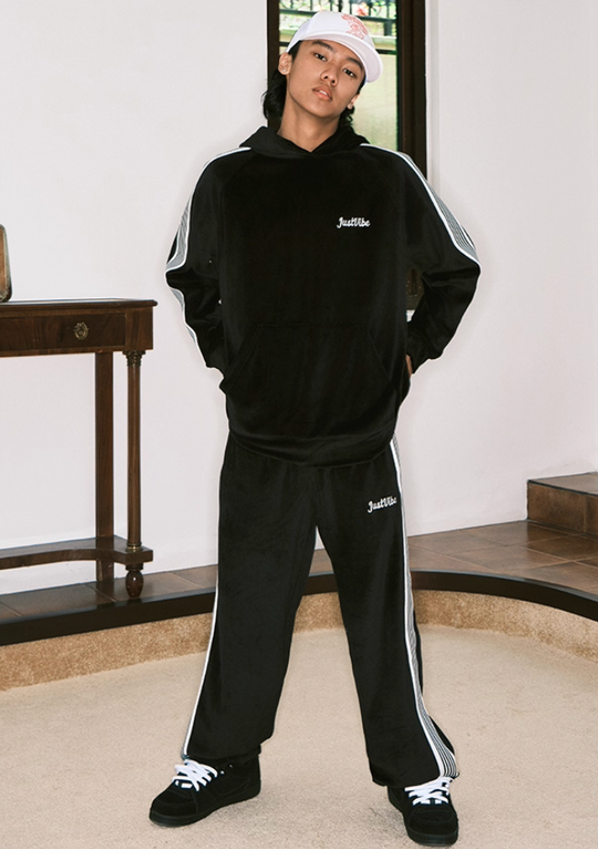 JUST VIBE Velvet Side Stripe Track Pants | Face 3 Face