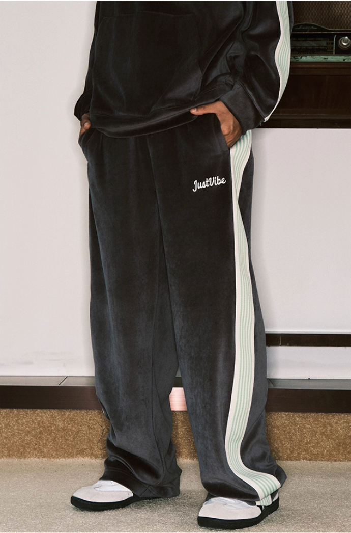 JUST VIBE Velvet Side Stripe Track Pants | Face 3 Face