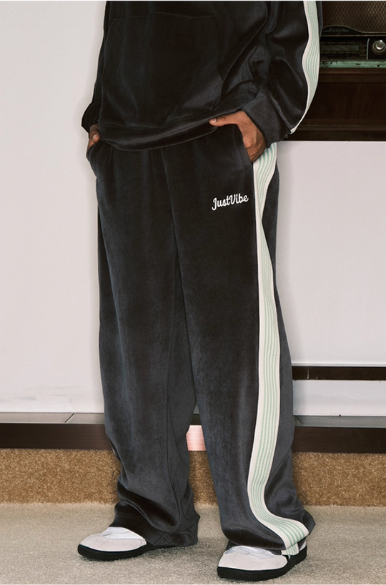 JUST VIBE Velvet Side Stripe Track Pants | Face 3 Face