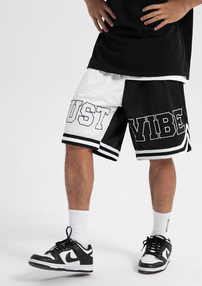 JUST VIBE Black White Asymmetric Mesh Basketball Shorts | Face 3 Face
