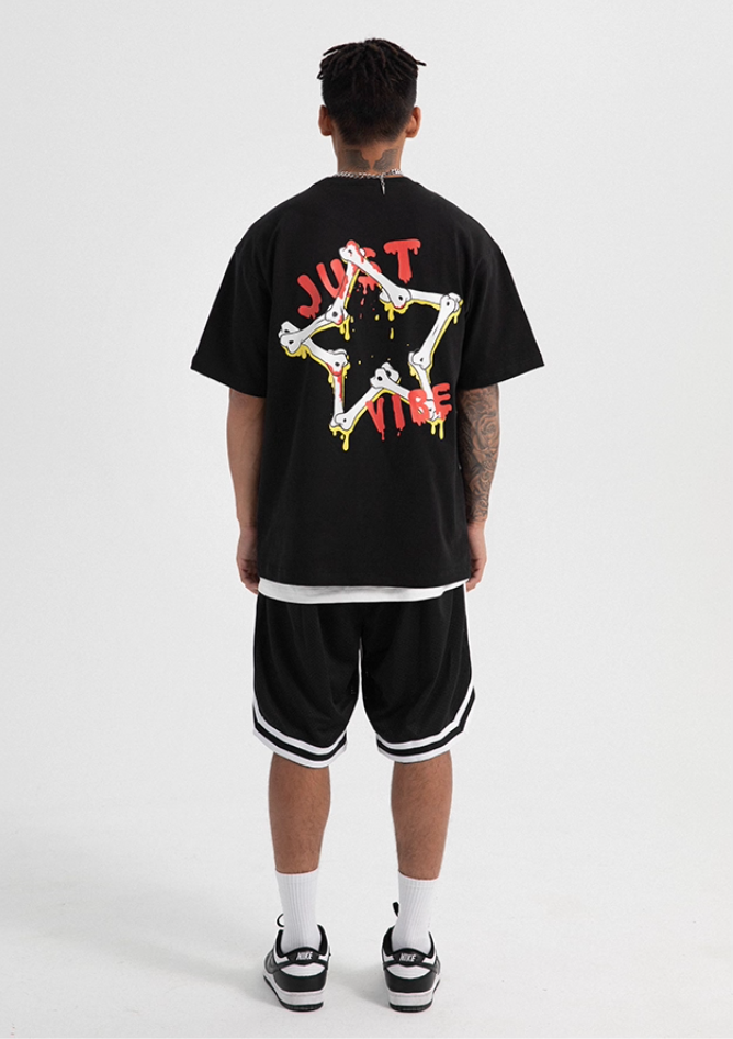 JUST VIBE Black White Asymmetric Mesh Basketball Shorts | Face 3 Face