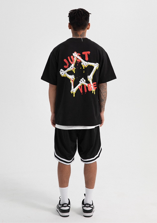 JUST VIBE Black White Asymmetric Mesh Basketball Shorts | Face 3 Face