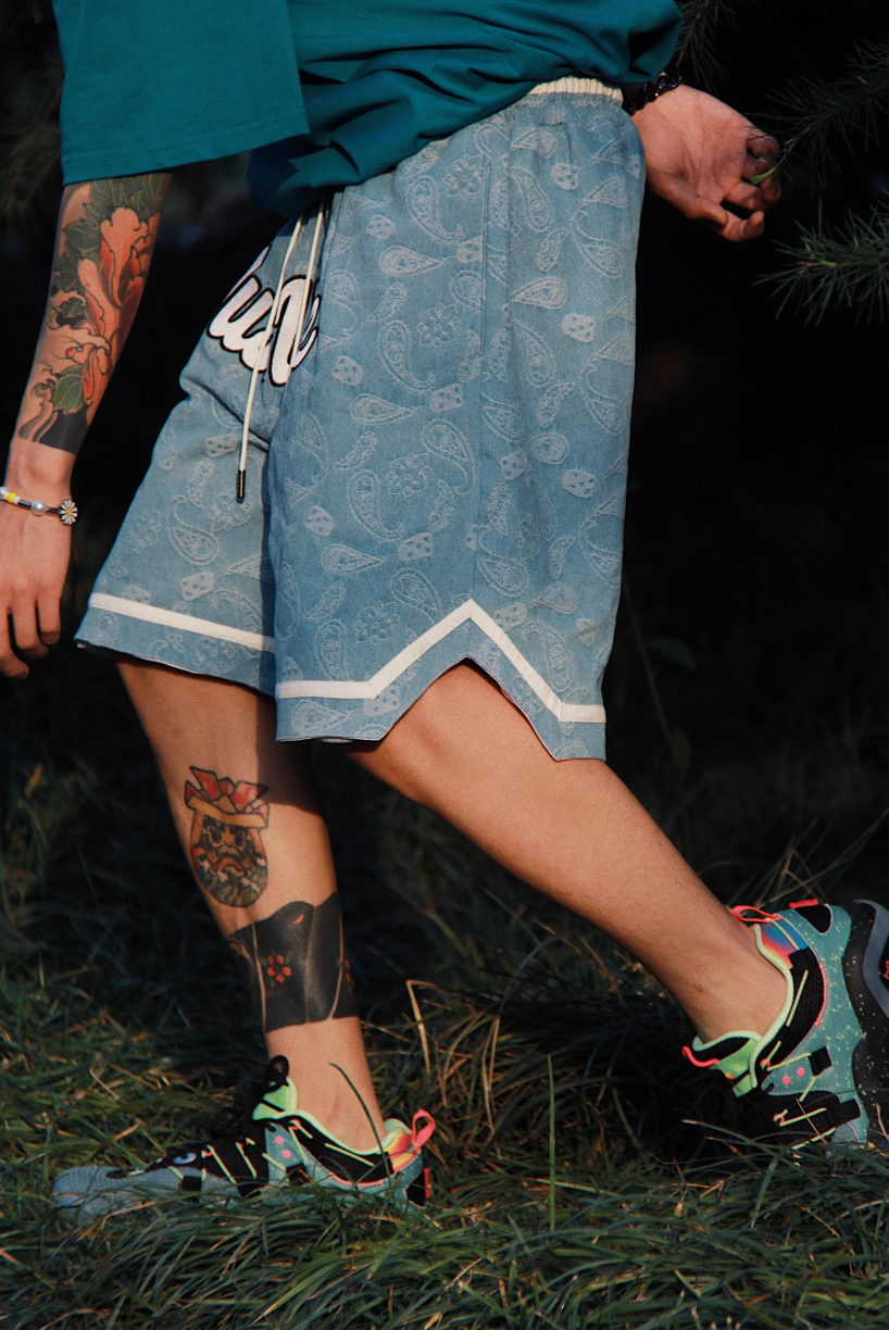 JUST VIBE Paisley Dice Denim Basketball Shorts | Face 3 Face