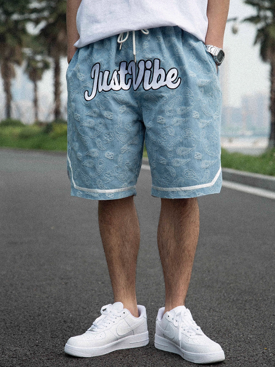 JUST VIBE Paisley Dice Denim Basketball Shorts | Face 3 Face