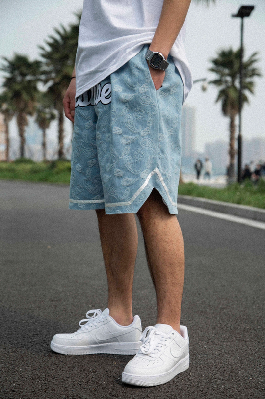 JUST VIBE Paisley Dice Denim Basketball Shorts | Face 3 Face