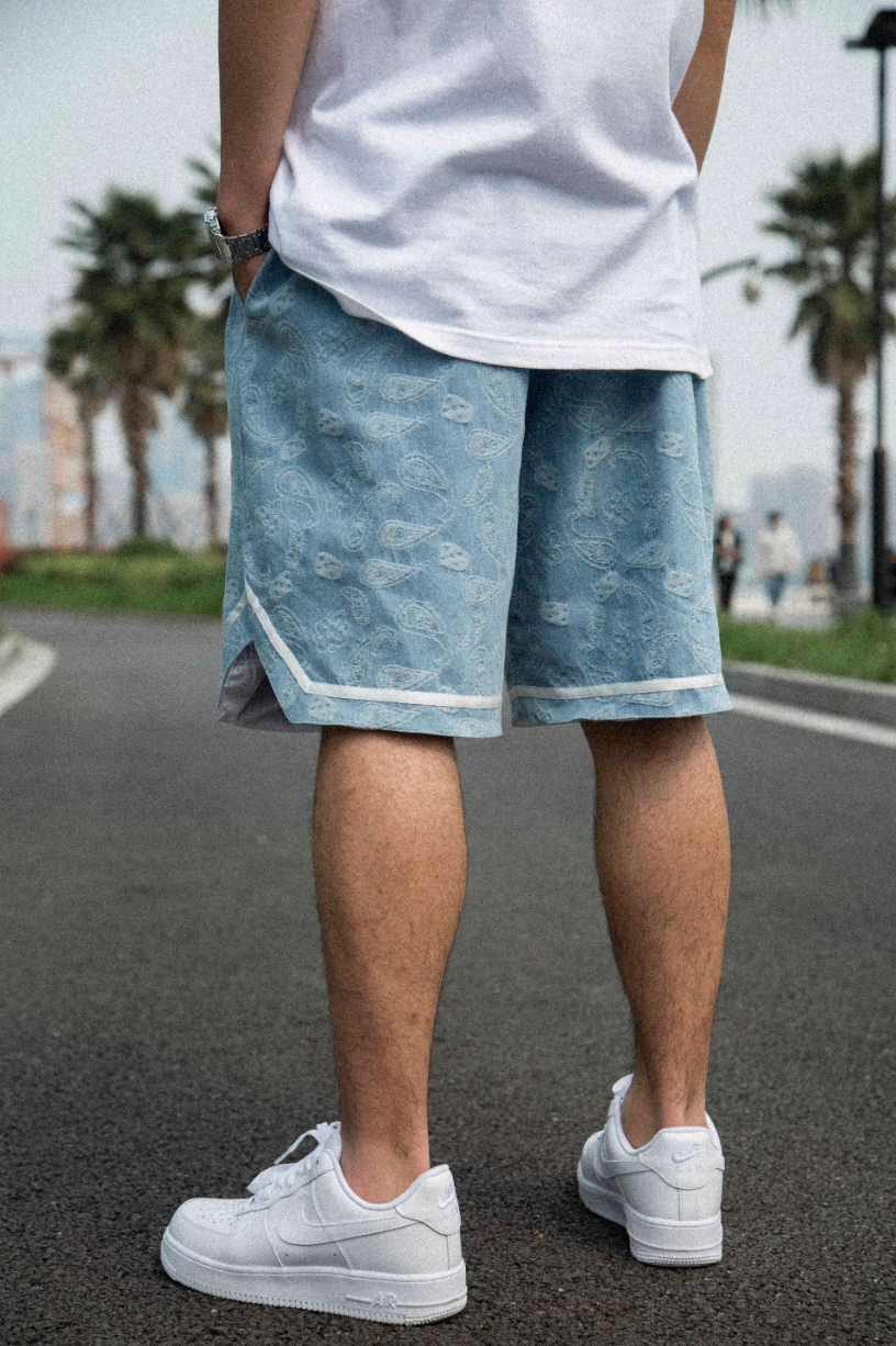 JUST VIBE Paisley Dice Denim Basketball Shorts | Face 3 Face