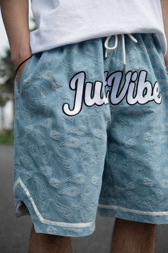JUST VIBE Paisley Dice Denim Basketball Shorts | Face 3 Face