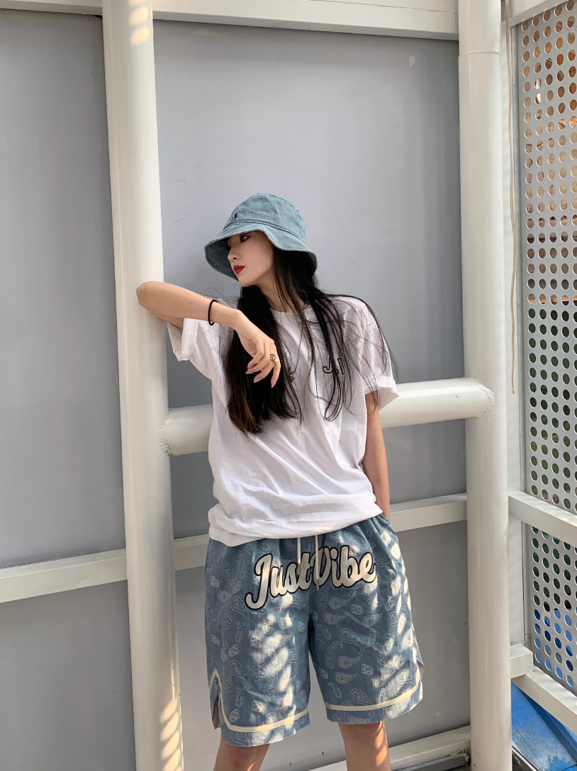 JUST VIBE Paisley Dice Denim Basketball Shorts | Face 3 Face