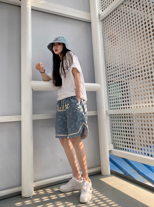 JUST VIBE Paisley Dice Denim Basketball Shorts | Face 3 Face