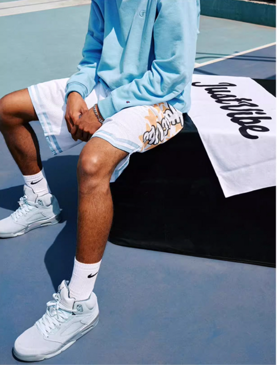 JUST VIBE Star Logo Print Mesh Basketball Shorts | Face 3 Face