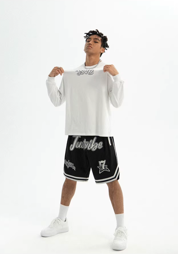 JUST VIBE Patch Embroidered Mesh Basketball Shorts | Face 3 Face