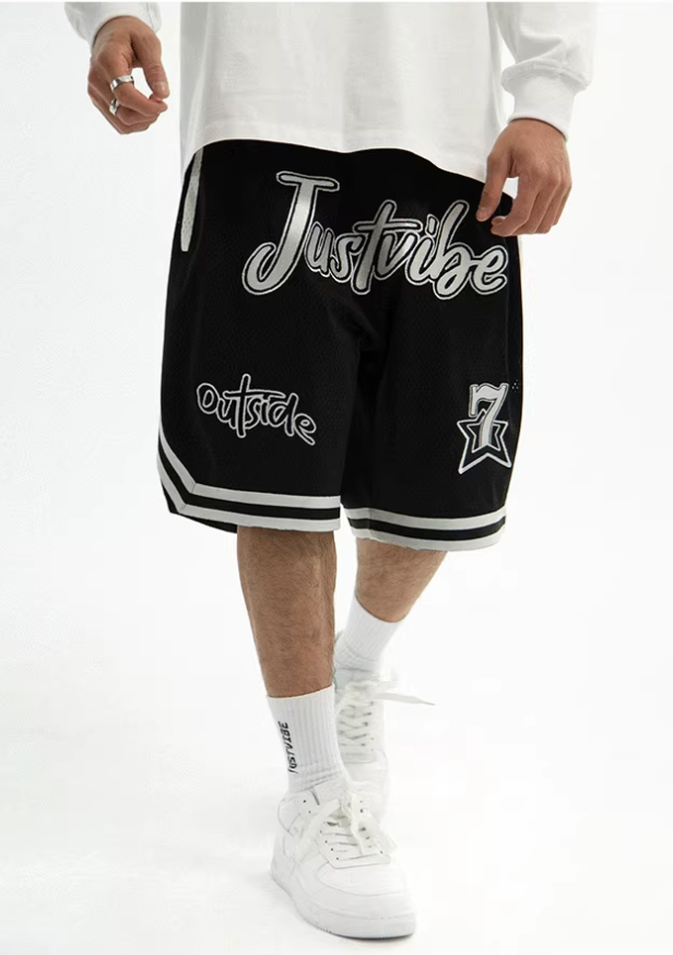 JUST VIBE Patch Embroidered Mesh Basketball Shorts | Face 3 Face