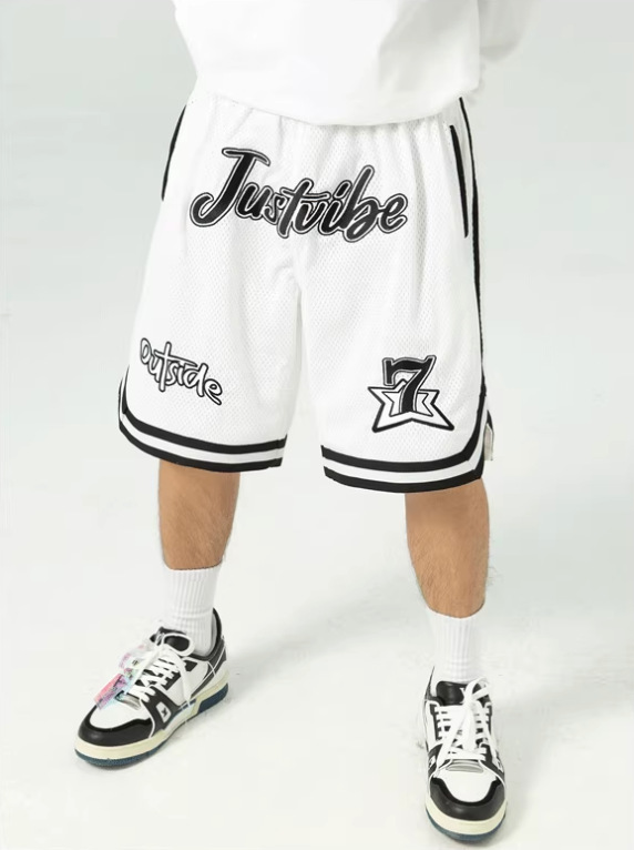 JUST VIBE Patch Embroidered Mesh Basketball Shorts | Face 3 Face