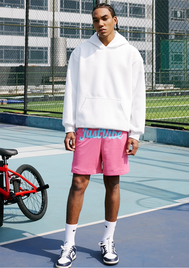 JUST VIBE Basic Logo Printed Mesh Basketball Shorts | Face 3 Face