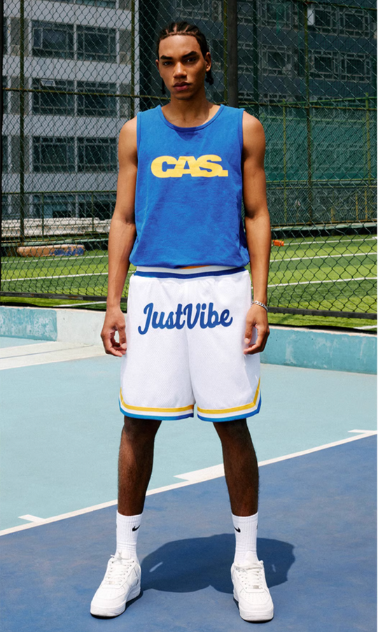 JUST VIBE Contrast Rib Waist Mesh Basketball Shorts | Face 3 Face