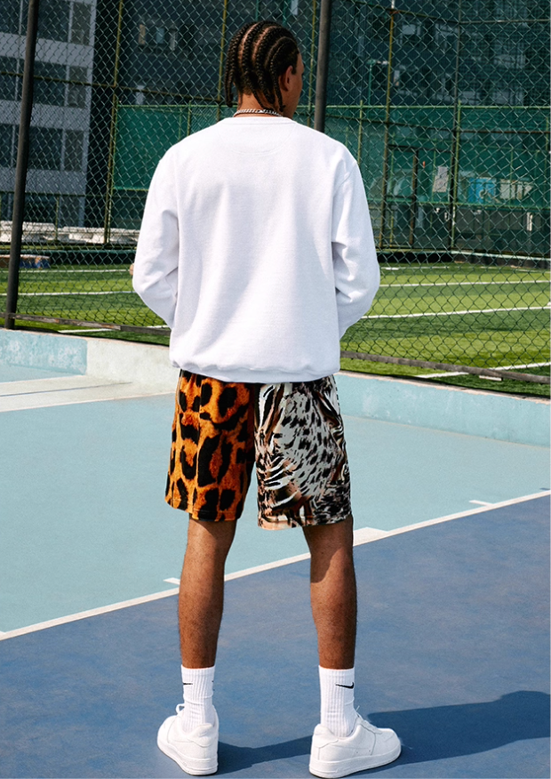 JUST VIBE Asymmetric Leopard Mesh Basketball Shorts | Face 3 Face