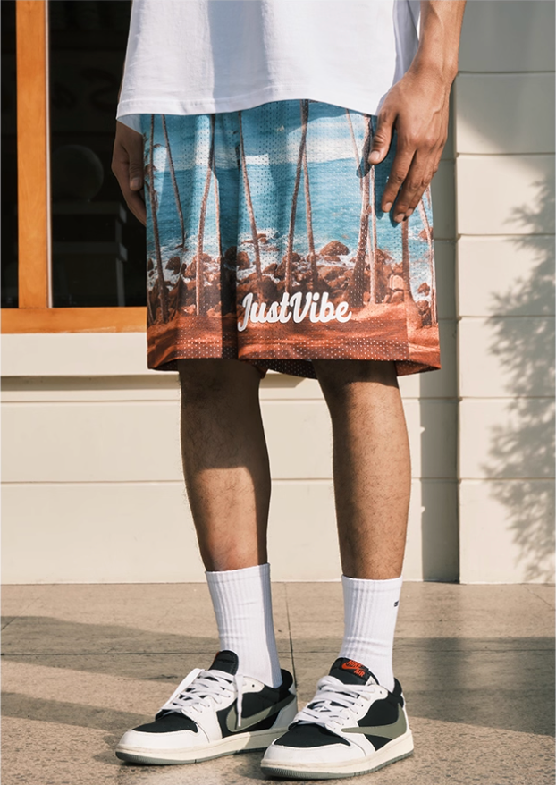 JUST VIBE Coconut Beach Mesh Basketball Shorts | Face 3 Face
