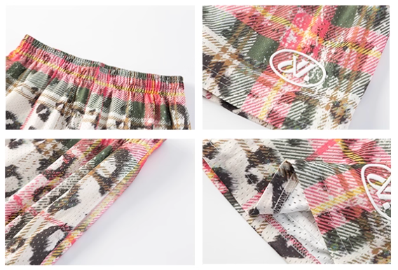 JUST VIBE Plaid and Leopard Print Mesh Basketball Shorts | Face 3 Face