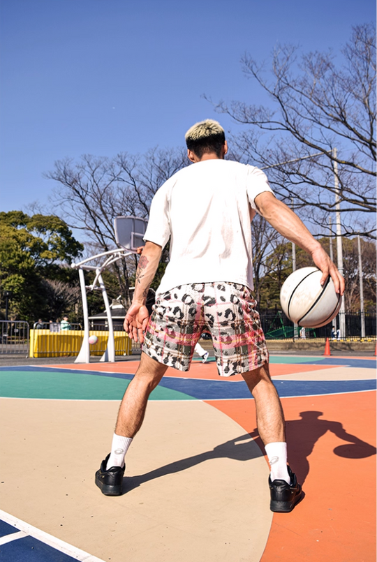 JUST VIBE Plaid and Leopard Print Mesh Basketball Shorts | Face 3 Face