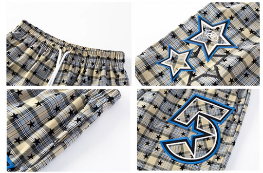 JUST VIBE Plaid Star Print Mesh Basketball Shorts | Face 3 Face