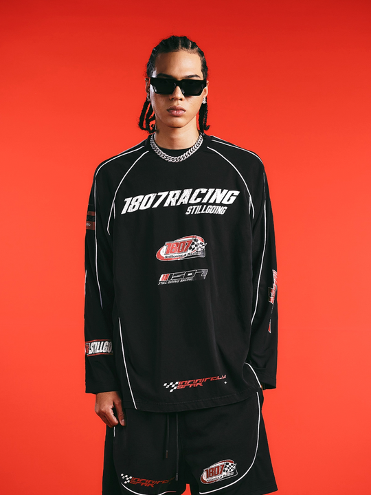 1807 Racing Print Mesh Layer Long Sleeve Tee | Face 3 Face
