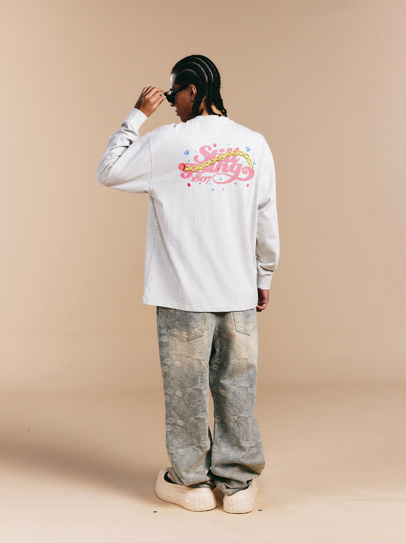 1807 Still Going Diamond Logo Print Long Sleeve Tee | Face 3 Face