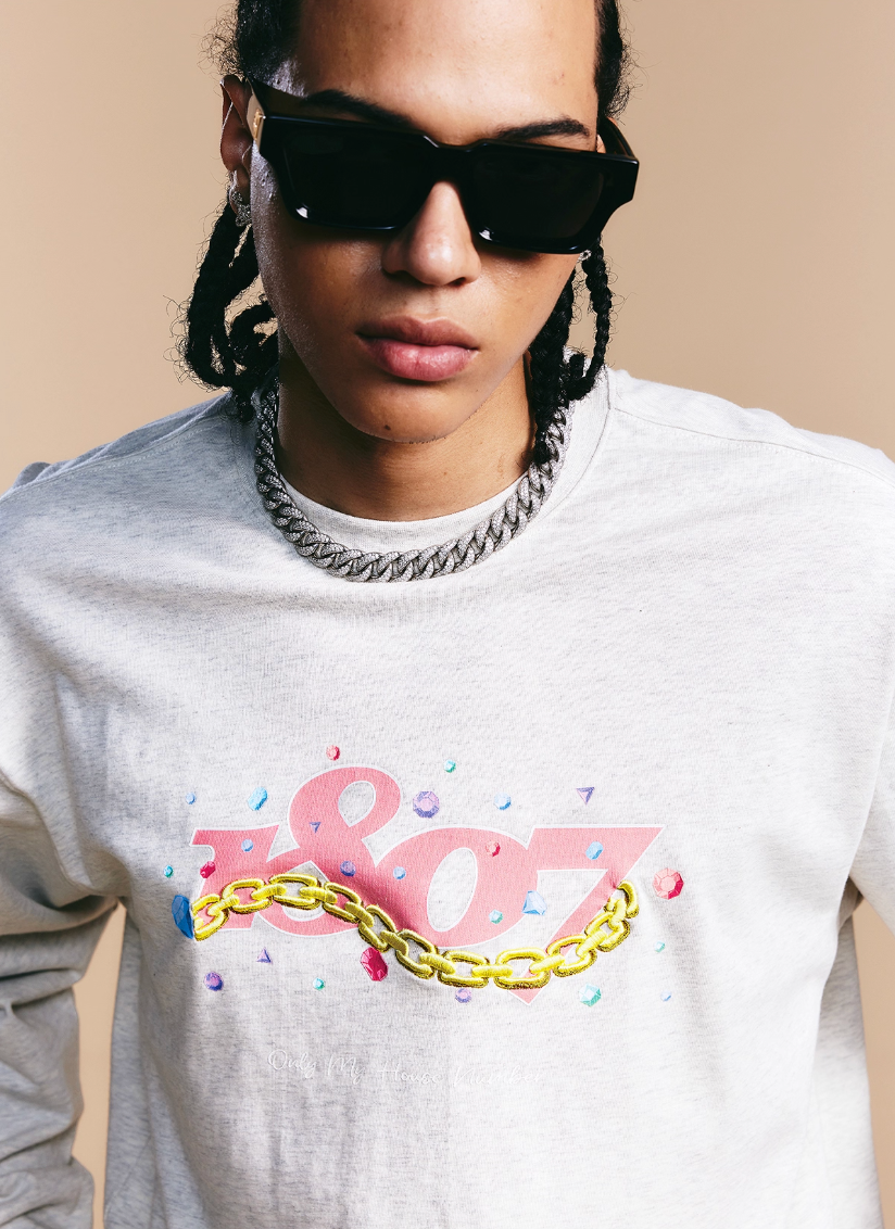 1807 Still Going Diamond Logo Print Long Sleeve Tee | Face 3 Face