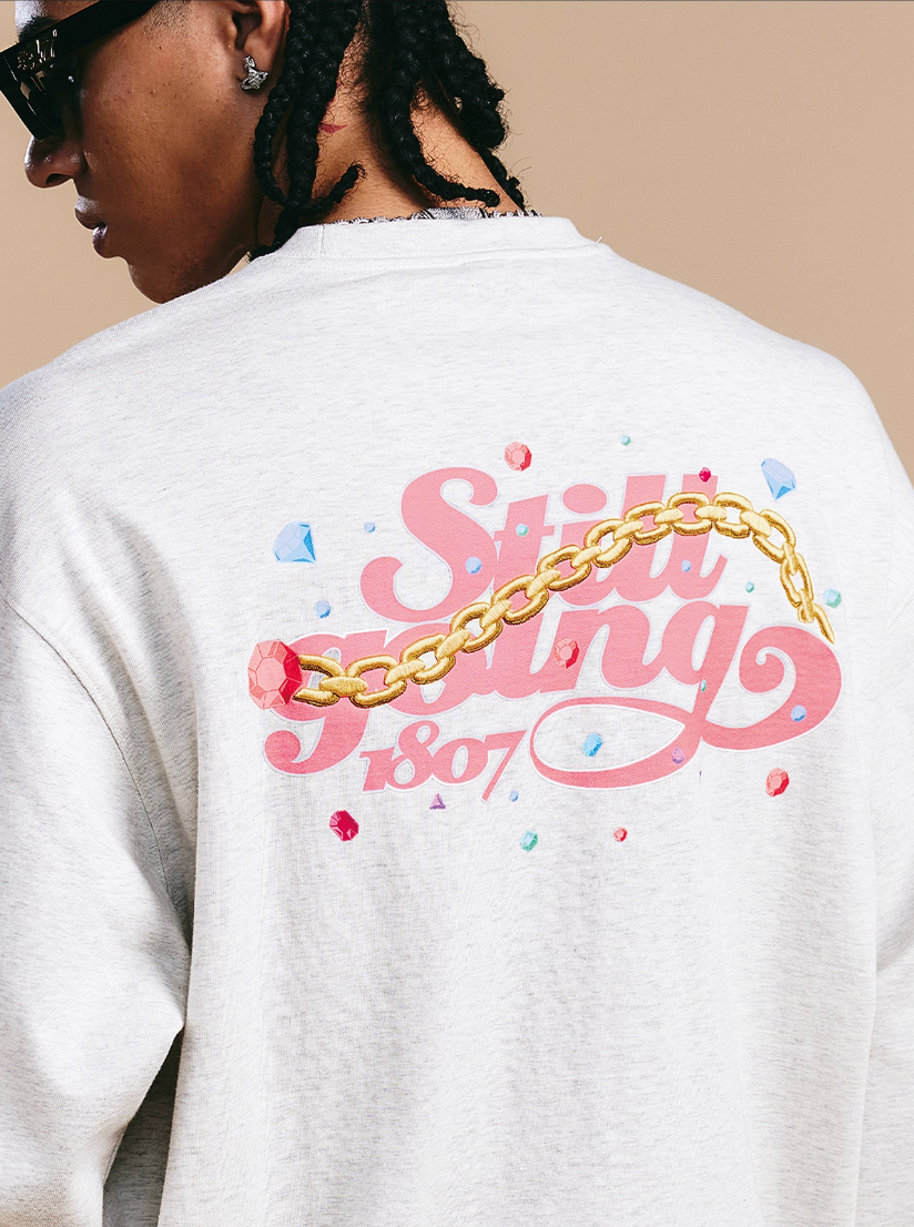 1807 Still Going Diamond Logo Print Long Sleeve Tee | Face 3 Face
