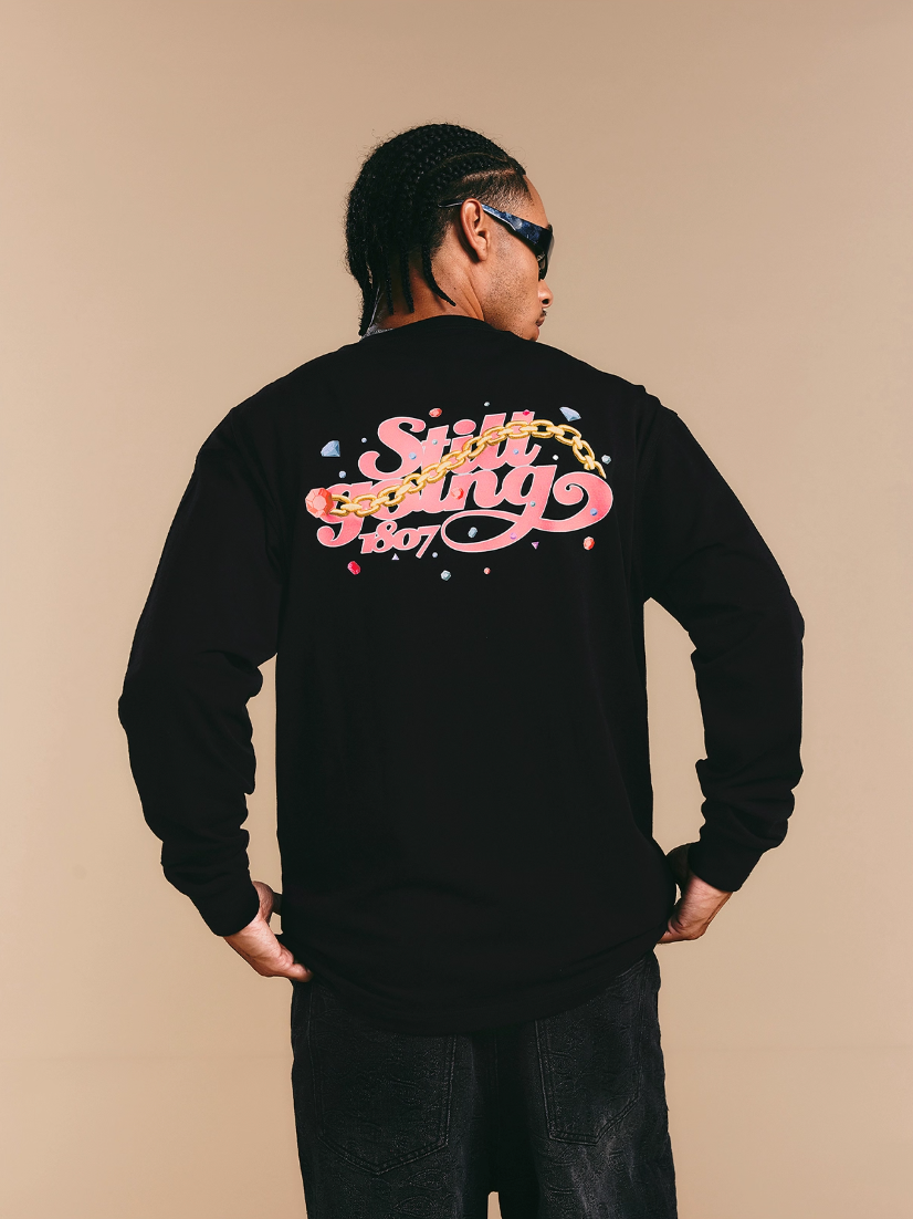 1807 Still Going Diamond Logo Print Long Sleeve Tee | Face 3 Face