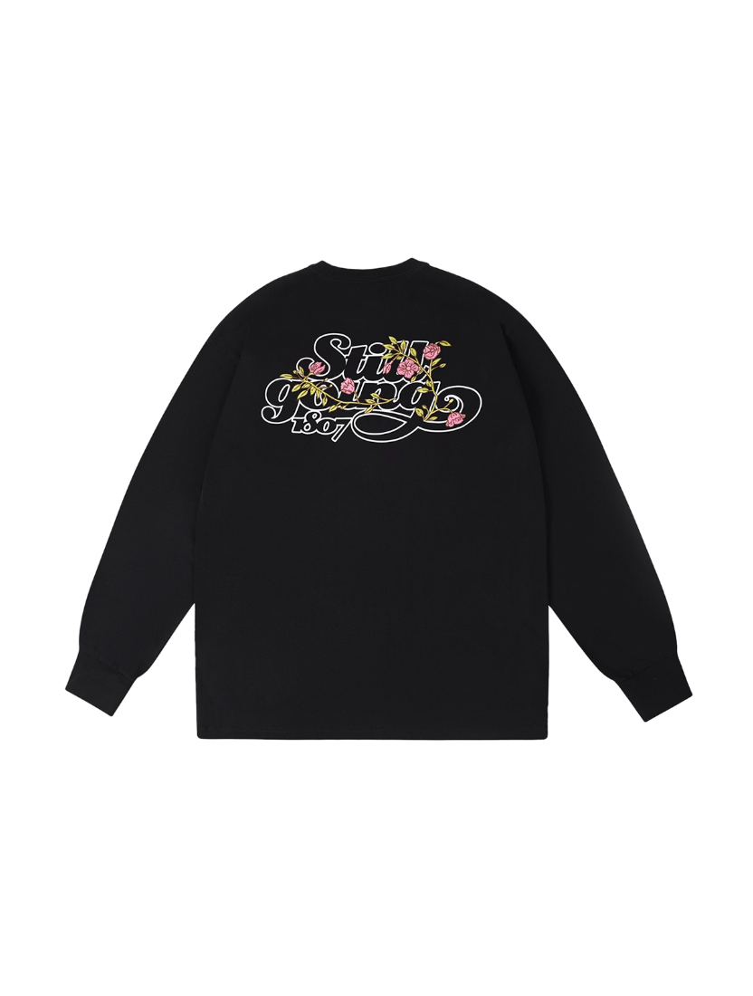 1807 Still Going Flower Embroidery Logo Long Sleeve Tee | Face 3 Face