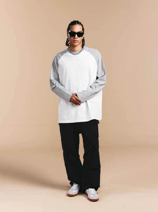 1807 Flocked Print Raglan Long Sleeve Tee | Face 3 Face