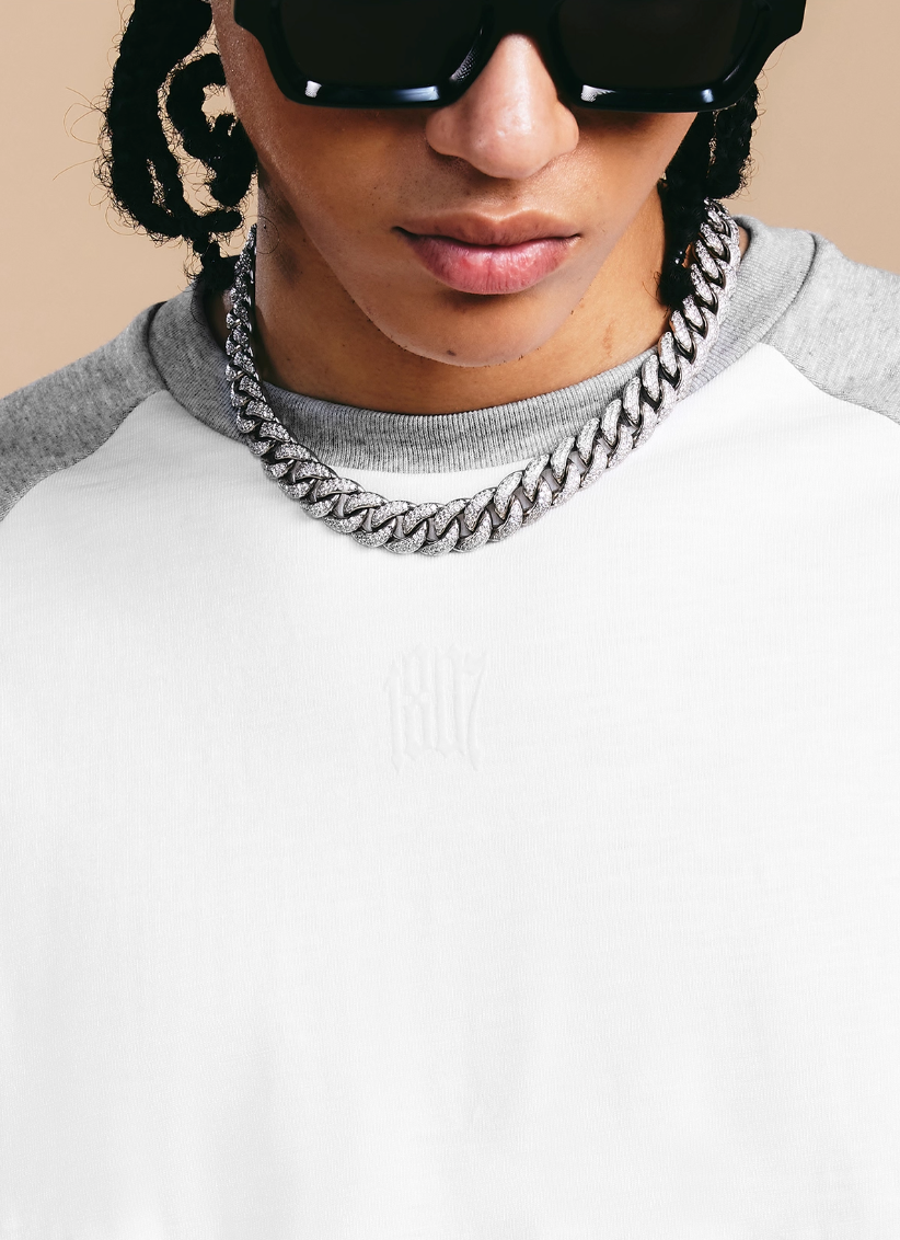 1807 Flocked Print Raglan Long Sleeve Tee | Face 3 Face