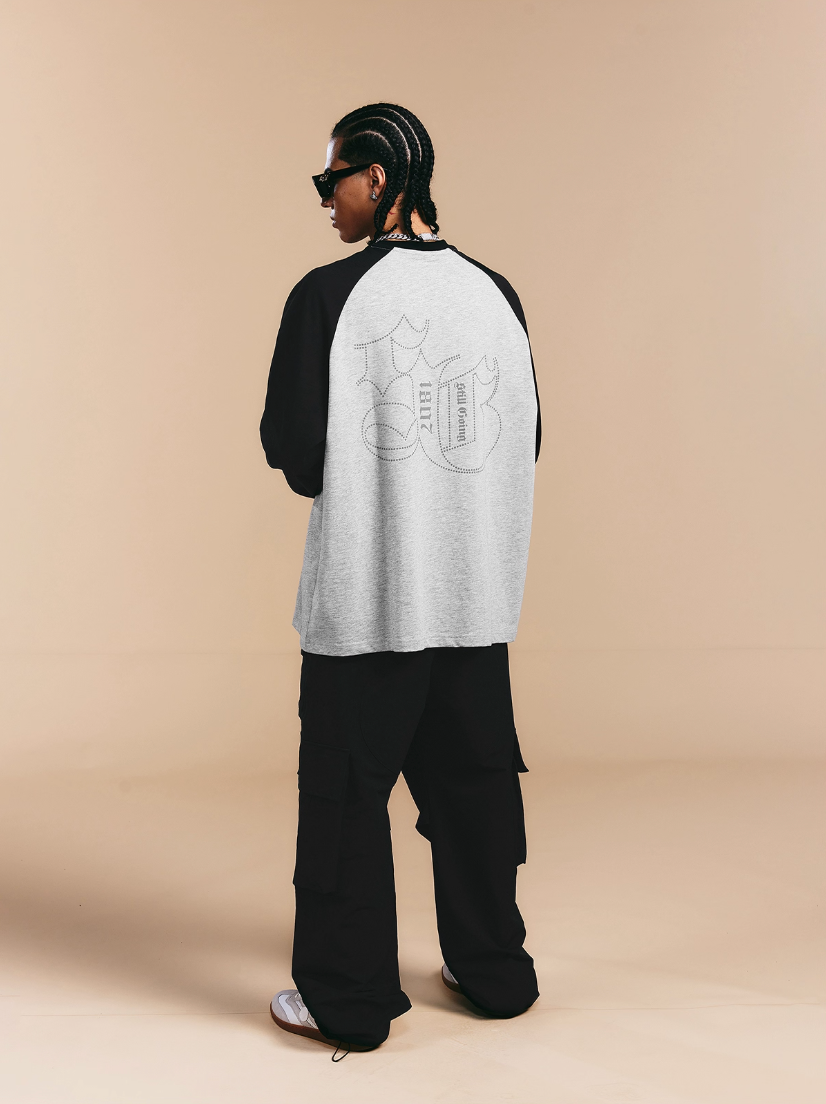 1807 Flocked Print Raglan Long Sleeve Tee | Face 3 Face