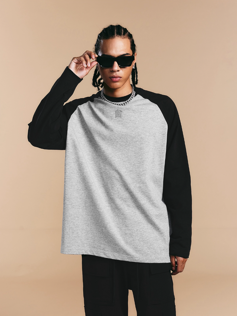 1807 Flocked Print Raglan Long Sleeve Tee | Face 3 Face
