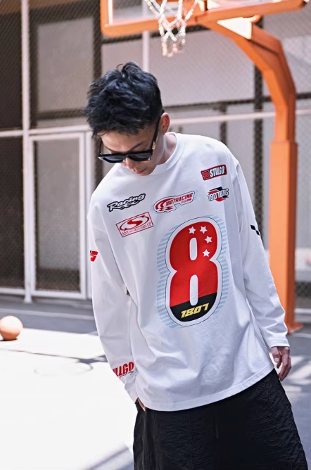 1807 Number 8 Racing Print Long Sleeve Tee | Face 3 Face