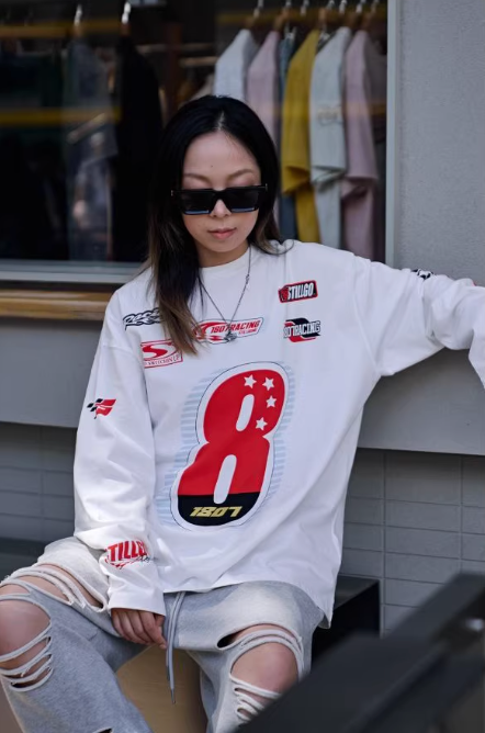 1807 Number 8 Racing Print Long Sleeve Tee | Face 3 Face
