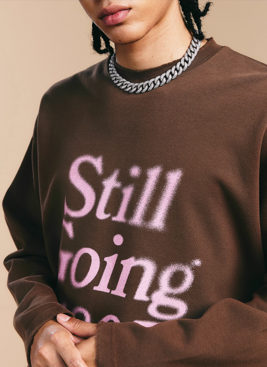 1807 Blurred Logo Print Distressed Long Sleeve Tee | Face 3 Face