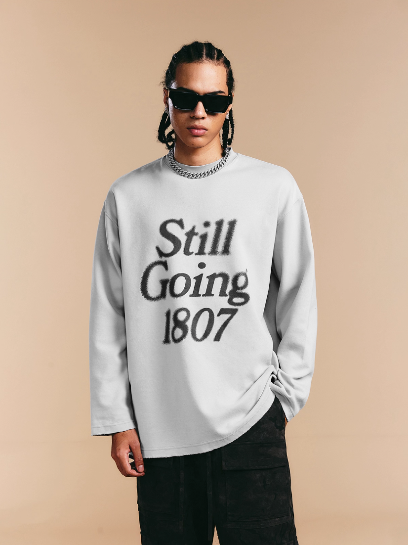 1807 Blurred Logo Print Distressed Long Sleeve Tee | Face 3 Face