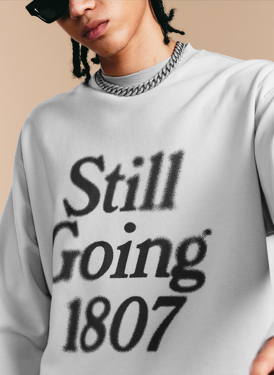 1807 Blurred Logo Print Distressed Long Sleeve Tee | Face 3 Face