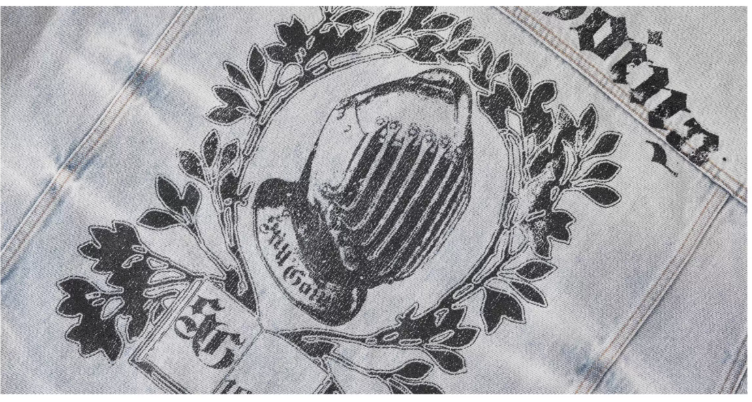 1807 Still Going Vintage Print Wash Denim Jacket | Face 3 Face