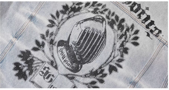 1807 Still Going Vintage Print Wash Denim Jacket | Face 3 Face