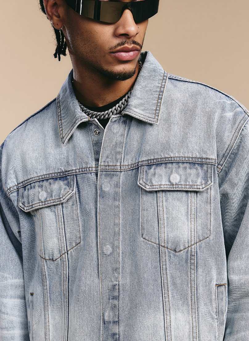 1807 Still Going Vintage Print Wash Denim Jacket | Face 3 Face