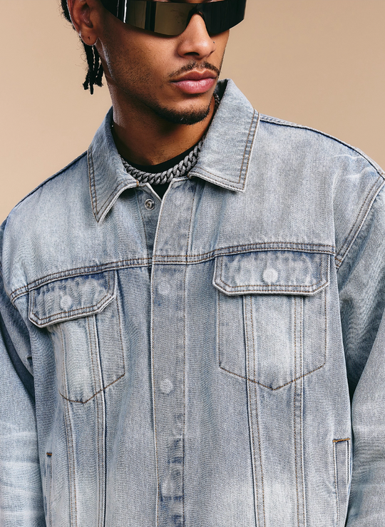 1807 Still Going Vintage Print Wash Denim Jacket | Face 3 Face